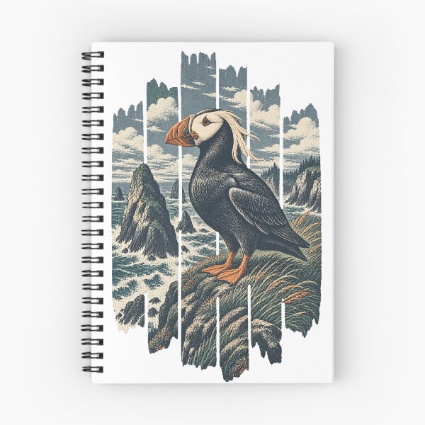 Item preview, Tufted Puffin on the Pacific Sea Stack Wild Bird Nature Illustration designed and sold by VisualArtsOasis.
