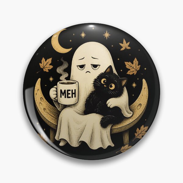 Item preview, Meh Grumpy Ghost with Black Cat Funny Tired Autumn Halloween designed and sold by Zizo-DR44.