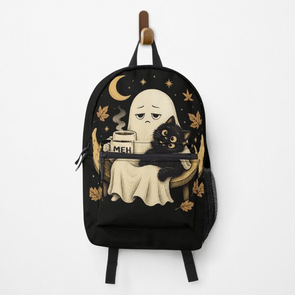Item preview, Meh Grumpy Ghost with Black Cat Funny Tired Autumn Halloween designed and sold by Zizo-DR44.