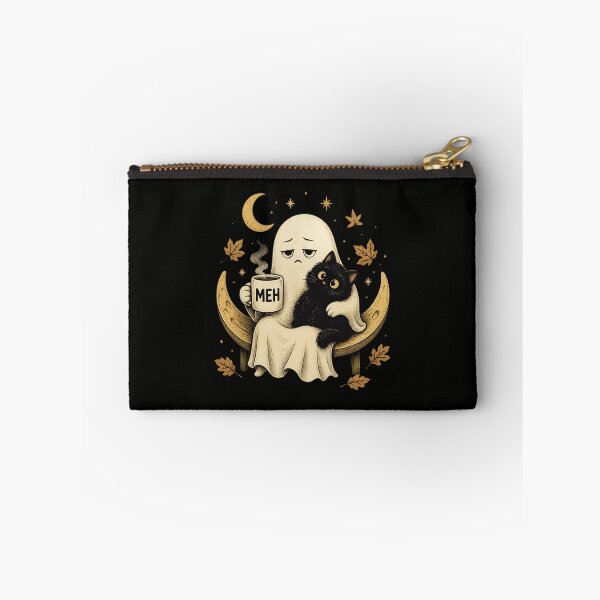 Item preview, Meh Grumpy Ghost with Black Cat Funny Tired Autumn Halloween designed and sold by Zizo-DR44.