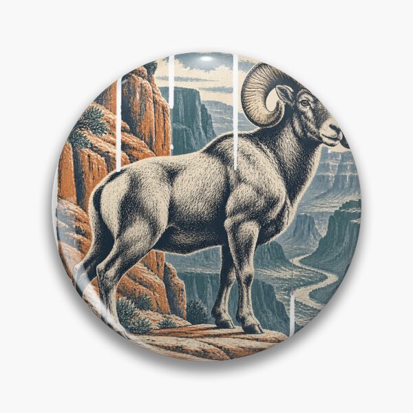 Item preview, Bighorn Sheep on the Canyon Ledge Wild Animal Nature Illustration designed and sold by VisualArtsOasis.