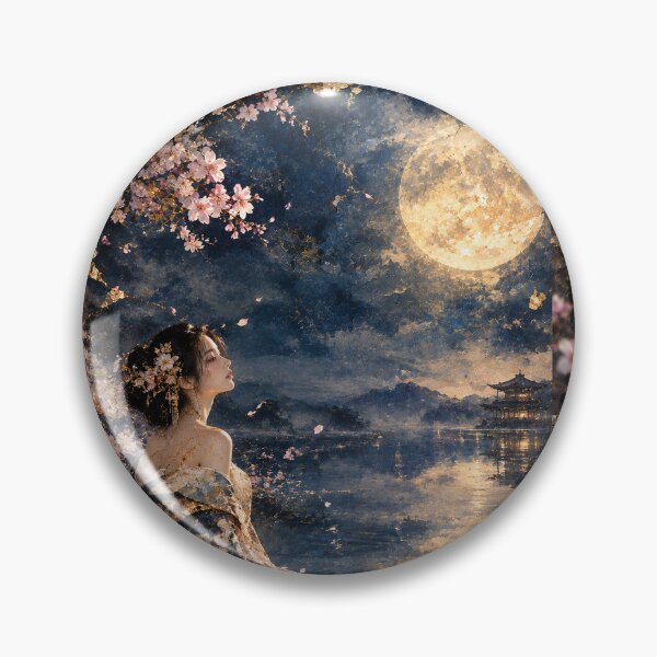 Item preview, Ethereal Sakura Moon - Traditional Japanese Portrait in Gold designed and sold by KINTSUGI-LUMI.