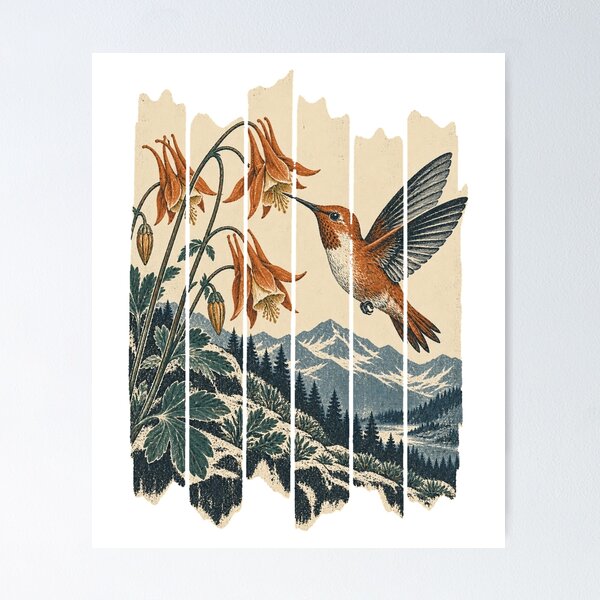 Item preview, Rufous Hummingbird in the Alpine Columbine Wild Bird Wildlife Art designed and sold by VisualArtsOasis.