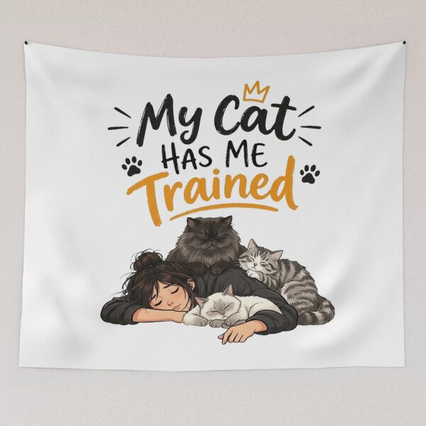 Item preview, My Cat Has Me Trained - Funny Sleeping Cats & Cat Mom Illustration designed and sold by PetalsPaws.