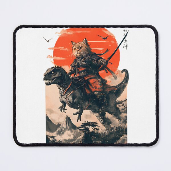 Item preview, Samurai Cat Riding a Dinosaur - Unique Fantasy Artwork Design designed and sold by N0XX.