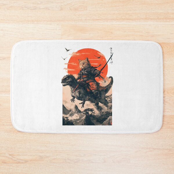 Item preview, Samurai Cat Riding a Dinosaur - Unique Fantasy Artwork Design designed and sold by N0XX.