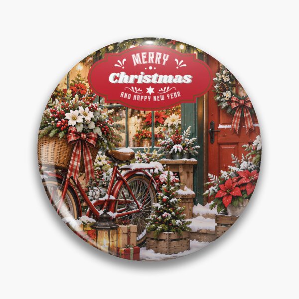 Item preview, Vintage Merry Christmas Signboard Snowy Bicycle Storefront designed and sold by Soluna Studio.