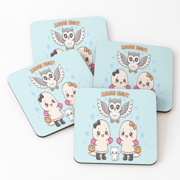 Item preview, Kawaii Night – Cute Ghosts with Owl and Cat Halloween Design designed and sold by Dhiraaj.