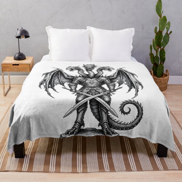 Item preview, Standing Hydra Knight - Rock Pedestal Crossed Swords Dragon Art designed and sold by DragonSerpent Ink.