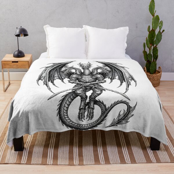 Item preview, Crowned Skull Hydra Dragon - Sheathed Swords Ink Illustration designed and sold by DragonSerpent Ink.
