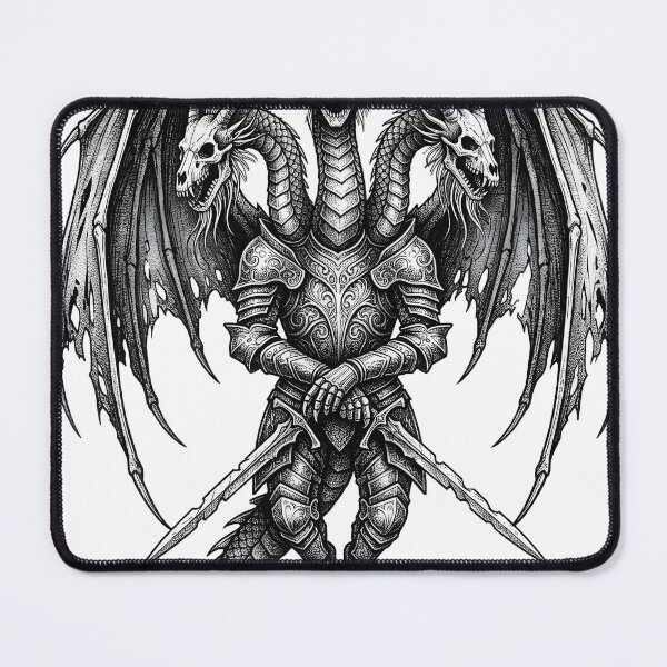 Item preview, Crowned Skull Hydra Dragon - Sheathed Swords Ink Illustration designed and sold by DragonSerpent Ink.