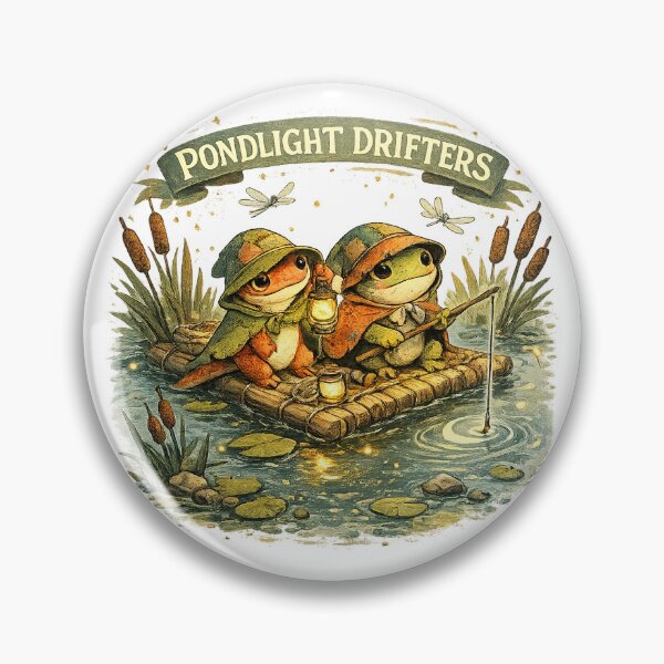 Item preview, Pondlight Drifters Cute Frog Fishing Pond Cottagecore Adventure Art designed and sold by inkoutninja.