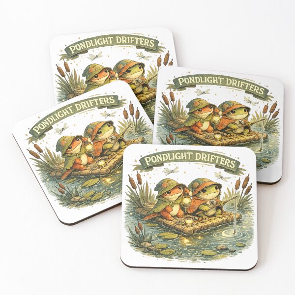 Item preview, Pondlight Drifters Cute Frog Fishing Pond Cottagecore Adventure Art designed and sold by inkoutninja.