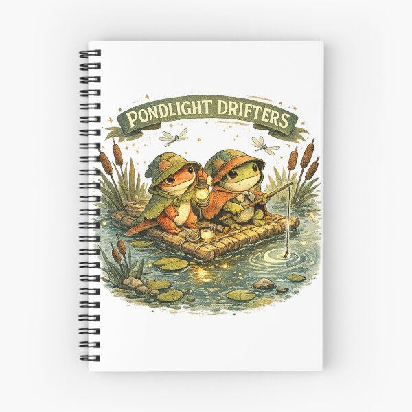 Item preview, Pondlight Drifters Cute Frog Fishing Pond Cottagecore Adventure Art designed and sold by inkoutninja.