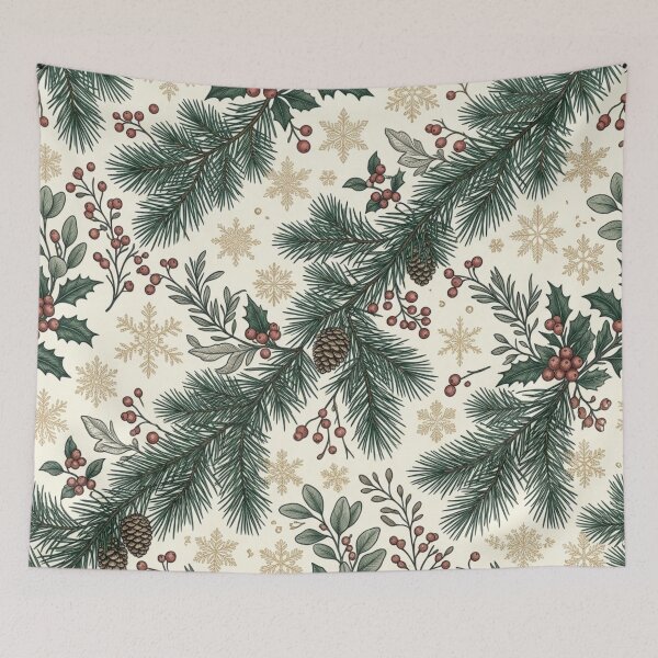 Item preview, Elegant Winter Pine Branches Gold Snowflake Pattern designed and sold by ShivCraftStudio.