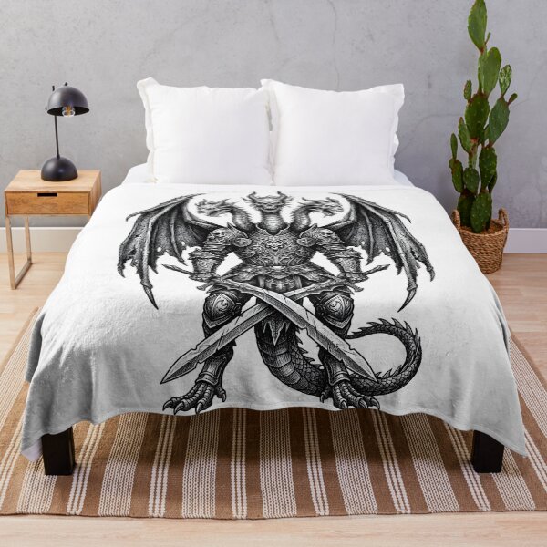 Item preview, Ornate Skull Emblem Hydra Knight - Dragon Sword Ink Art designed and sold by DragonSerpent Ink.