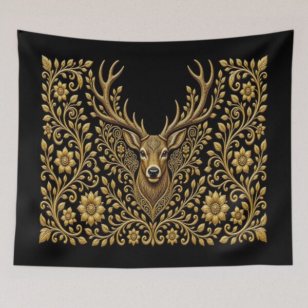 Item preview, Majestic Golden Stag Luxury Deer Floral Mandala Art designed and sold by Breezes-of-Ida.
