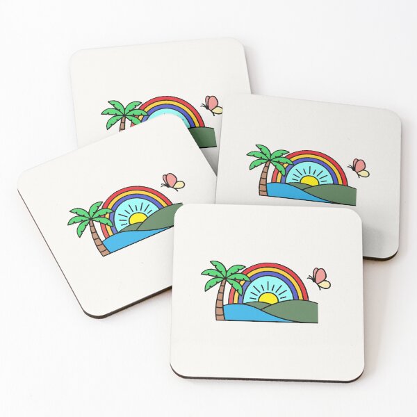 Item preview, Retro Tropical Sunrise Palm Tree and Rainbow Summer Beach Art designed and sold by VibeShift Studio.