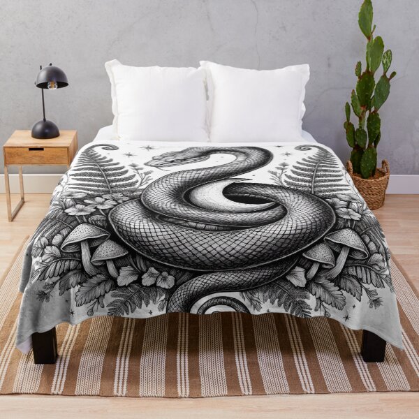 Item preview, Mystical Serpent Crescent Moon Botanical Occult Art designed and sold by LenNo9881.