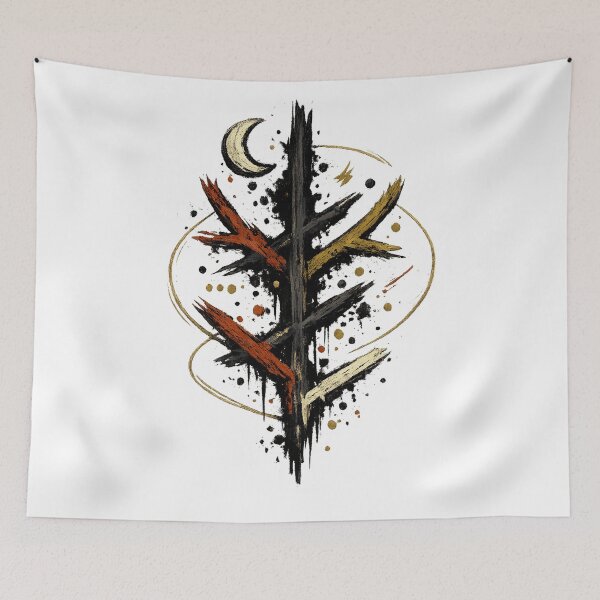Item preview, Abstract Cosmic Tree Crescent Moon Mystical Rune Symbol Art designed and sold by inkoutninja.