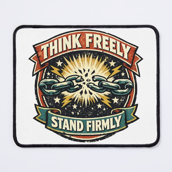 Item preview, Think Freely Stand Firmly Broken Chains Freedom Retro Quote Design designed and sold by inkoutninja.