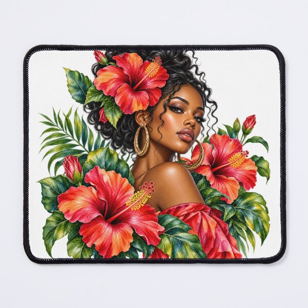 Item preview, Tropical Hibiscus Afro Woman Art designed and sold by GoyalShop007.