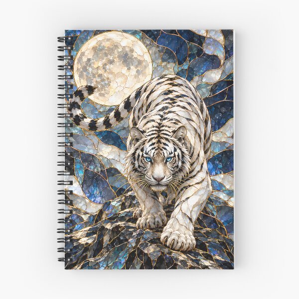 Item preview, White Tiger with Full Moon – Blue Stained Glass Art designed and sold by ManJiangHong.