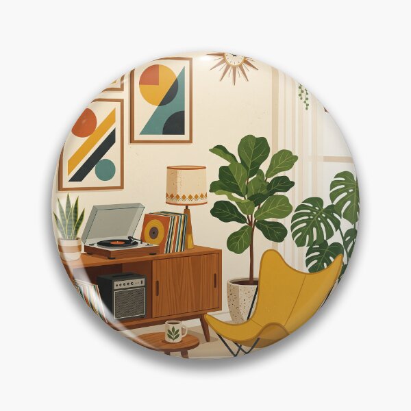 Item preview, Mid Century Modern Plant and Vinyl Corner - Retro Aesthetic Bauhaus Print designed and sold by MissoStudio.