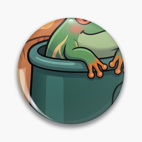 Item preview, Cute Red-Eyed Tree Frog in a Deep Teal Watering Can with Hedgehog Mushroom designed and sold by pumsquare.