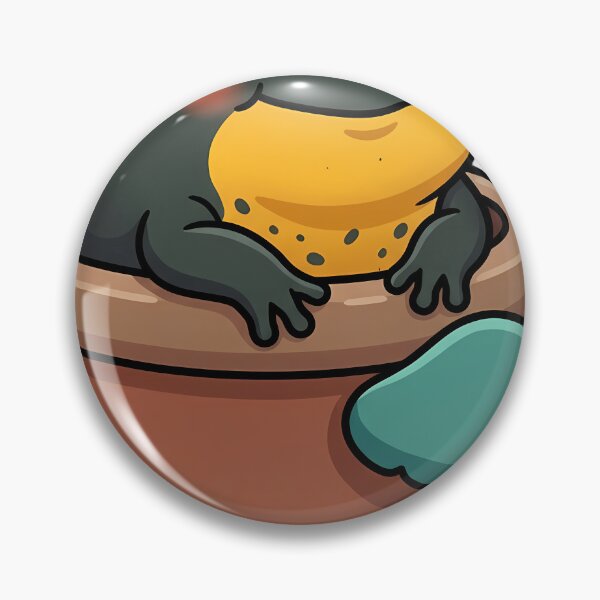 Item preview, Cute Yellow-Bellied Toad in a Stoneware Crock with Verdigris Agaric Mushroom designed and sold by pumsquare.
