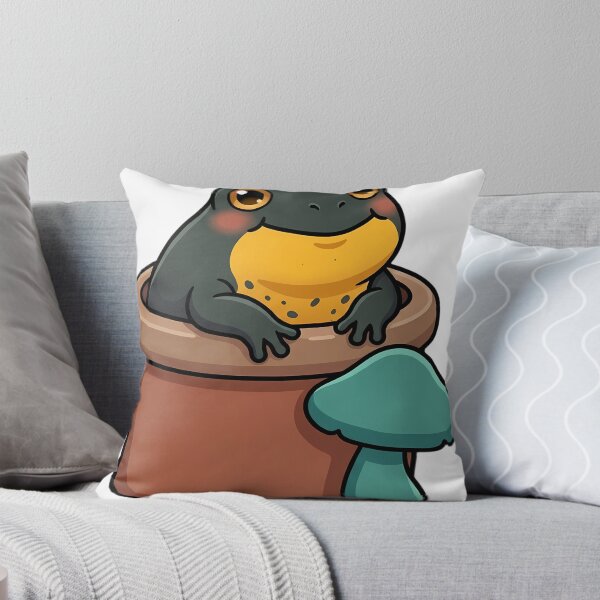 Item preview, Cute Yellow-Bellied Toad in a Stoneware Crock with Verdigris Agaric Mushroom designed and sold by pumsquare.