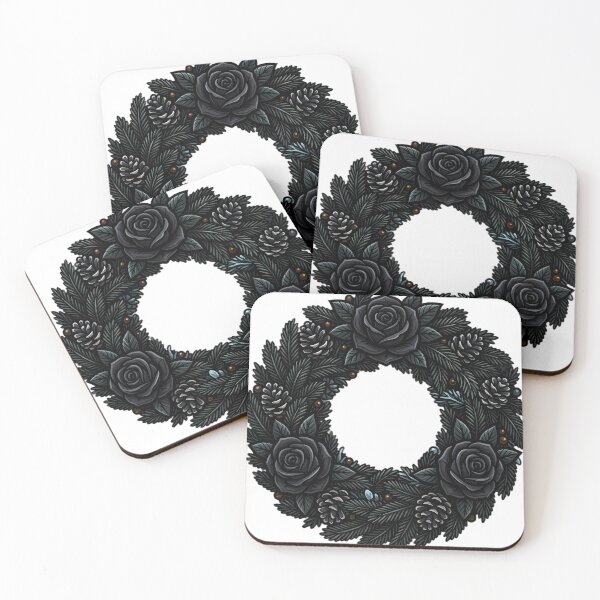 Item preview, Black Rose and Dark Pine Wreath — Gothic Christmas Objet designed and sold by IllumeInk.