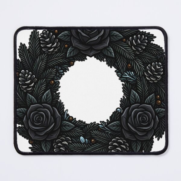 Item preview, Black Rose and Dark Pine Wreath — Gothic Christmas Objet designed and sold by IllumeInk.