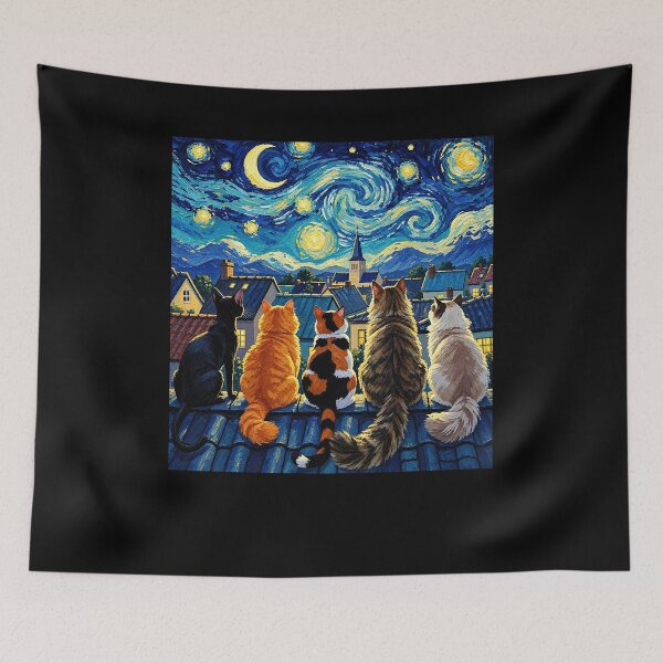 Item preview, Cats Starry Night Van Gogh Vintage  designed and sold by ellapaintcoast.