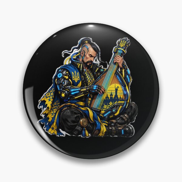 Item preview, Cyberpunk Cossack Playing Neon Bandura designed and sold by ValhallaHub.