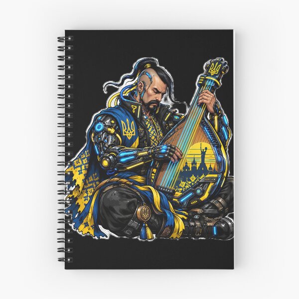 Item preview, Cyberpunk Cossack Playing Neon Bandura designed and sold by ValhallaHub.