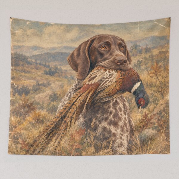 Item preview, German Shorthaired Pointer with Pheasant , Vintage Hunting Dog Art designed and sold by TammyHunterArt.