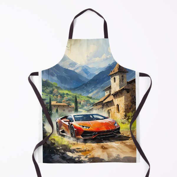 Artikelvorschau, Oranger exotischer Supersportwagen im alpinen Bergdorf entworfen und verkauft von RevUpDesign.