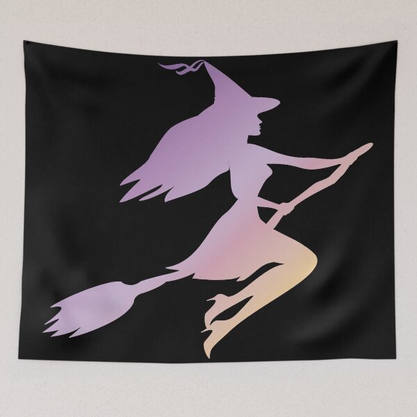 Item preview, Pastel Gradient Witch Silhouette Flying on Broomstick designed and sold by ZorianArt.