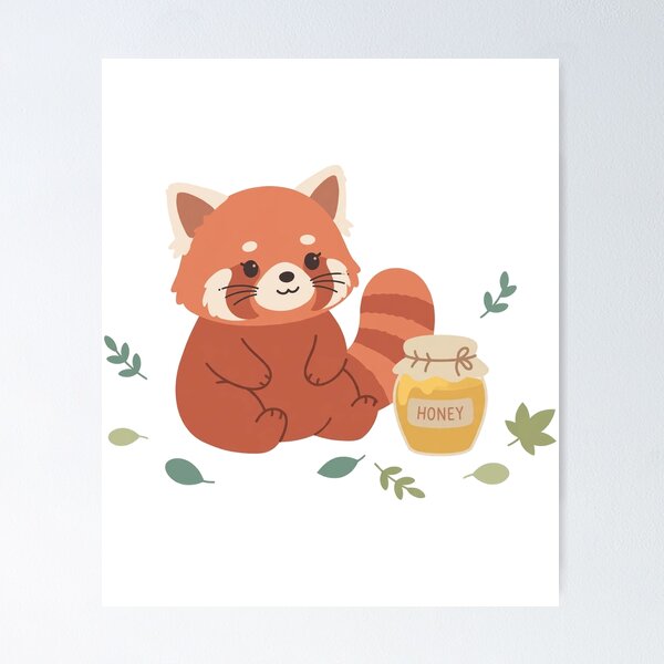 Item preview, Cute Red Panda with Honey Jar and Leaves Kawaii Illustration designed and sold by FreshmanJ.