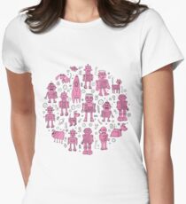 Robot Pattern - pink and white - fun pattern by Cecca designs Women's Fitted T-Shirt