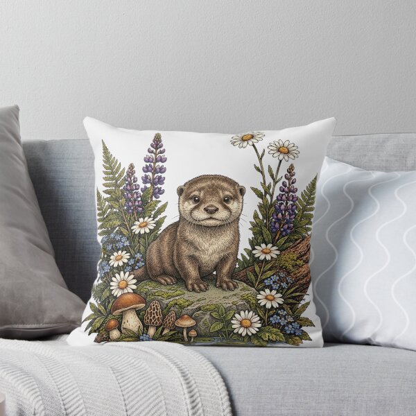Item preview, Cute Baby Otter Pup Wildflower Vintage Woodland Illustration designed and sold by lovepower.