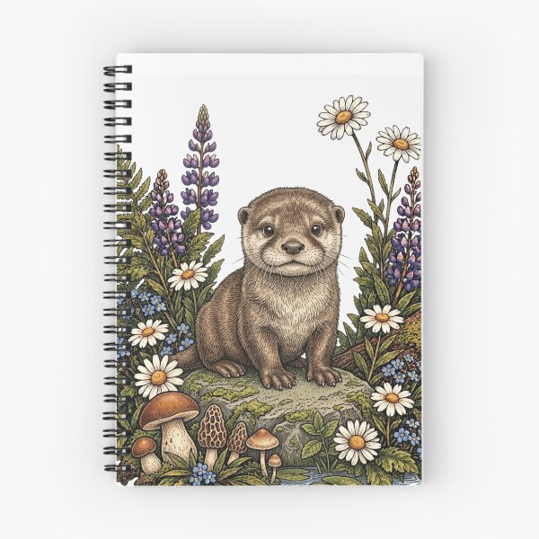 Item preview, Cute Baby Otter Pup Wildflower Vintage Woodland Illustration designed and sold by lovepower.