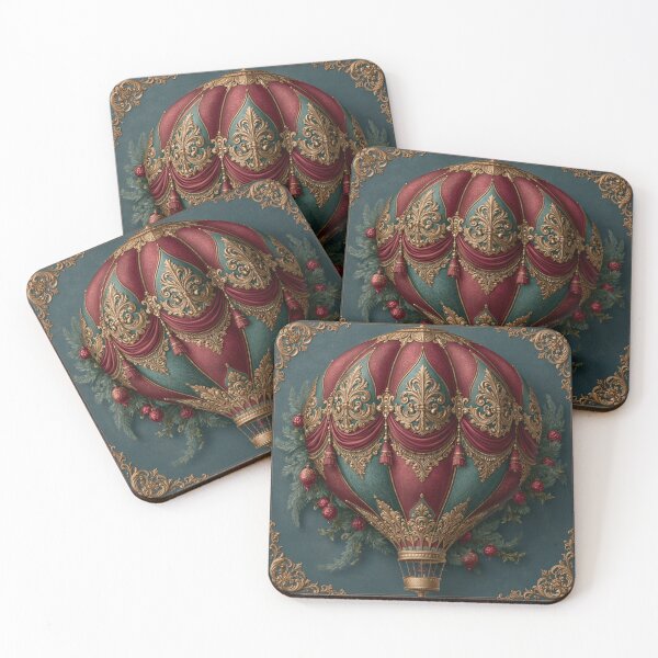Item preview, Victorian Christmas Hot Air Balloon in Teal and Burgundy designed and sold by Hoity-Toity.