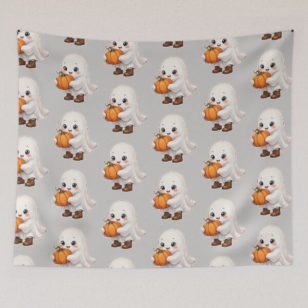 Item preview, Cute Ghost Holding Pumpkin Halloween Art designed and sold by Artistprinter.