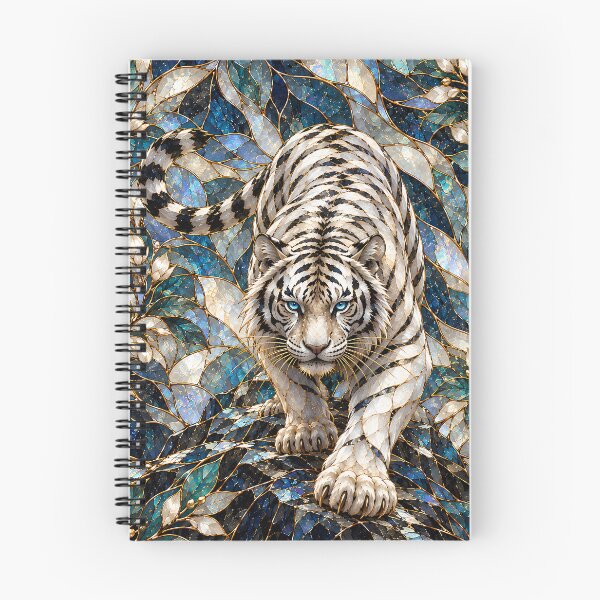 Item preview, White Tiger in Blue Stained Glass Botanical Art designed and sold by ManJiangHong.
