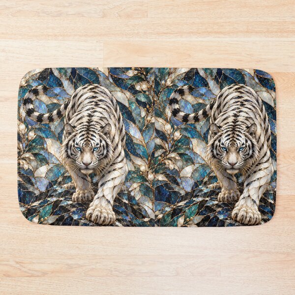 Item preview, White Tiger in Blue Stained Glass Botanical Art designed and sold by ManJiangHong.