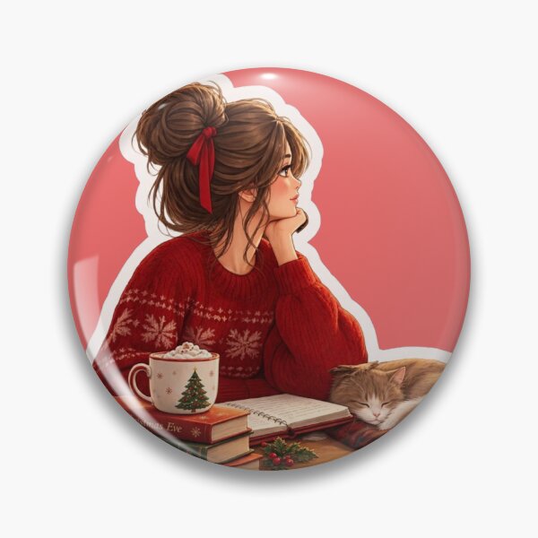 Item preview, Cozy Christmas Girl with Cat and Books - Christmas Eve Reading designed and sold by cozypaperstudio.