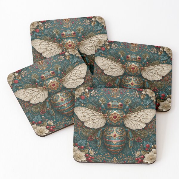 Item preview, Victorian Christmas Jeweled Bee in Teal and Gold designed and sold by Ink and Wink.