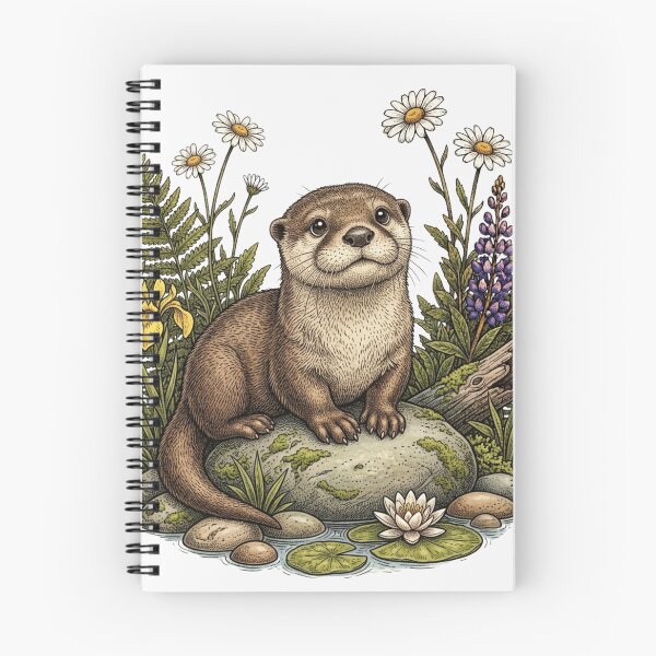 Item preview, Cute River Otter Pup Wildflower Vintage Woodland Illustration designed and sold by lovepower.